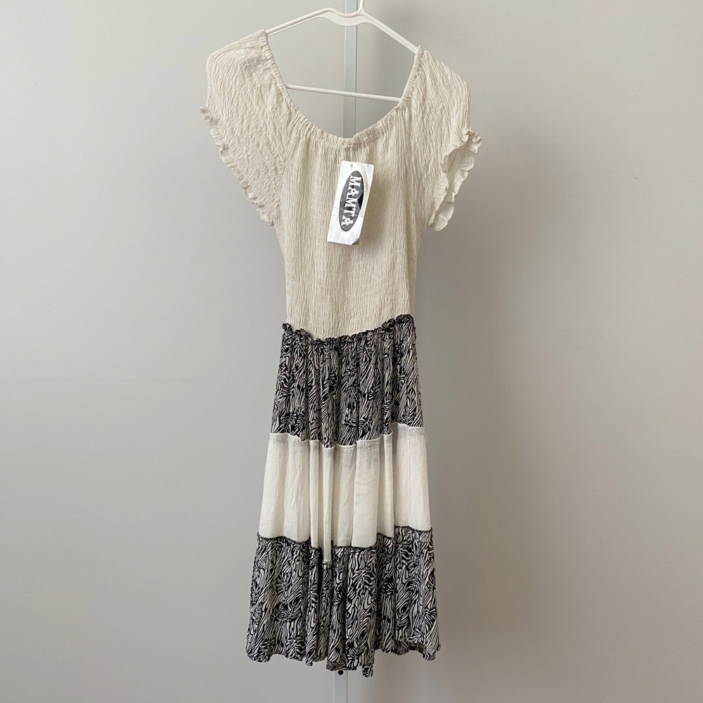 Style In Fashion Boho Flowy Peasant Smocked Tiered Midi Dress Plus Size White